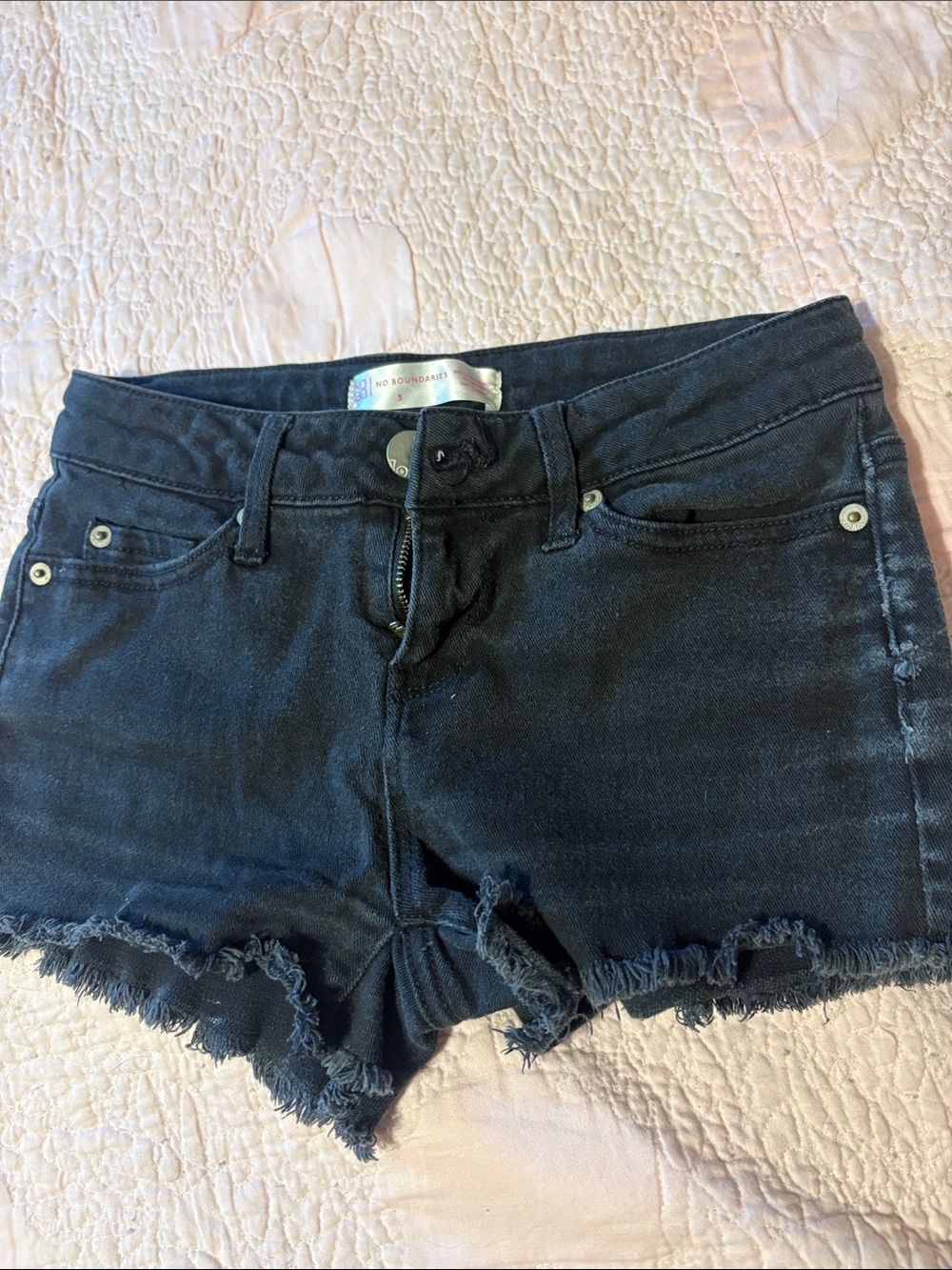Women's Black Frayed Hem Denim Shorts